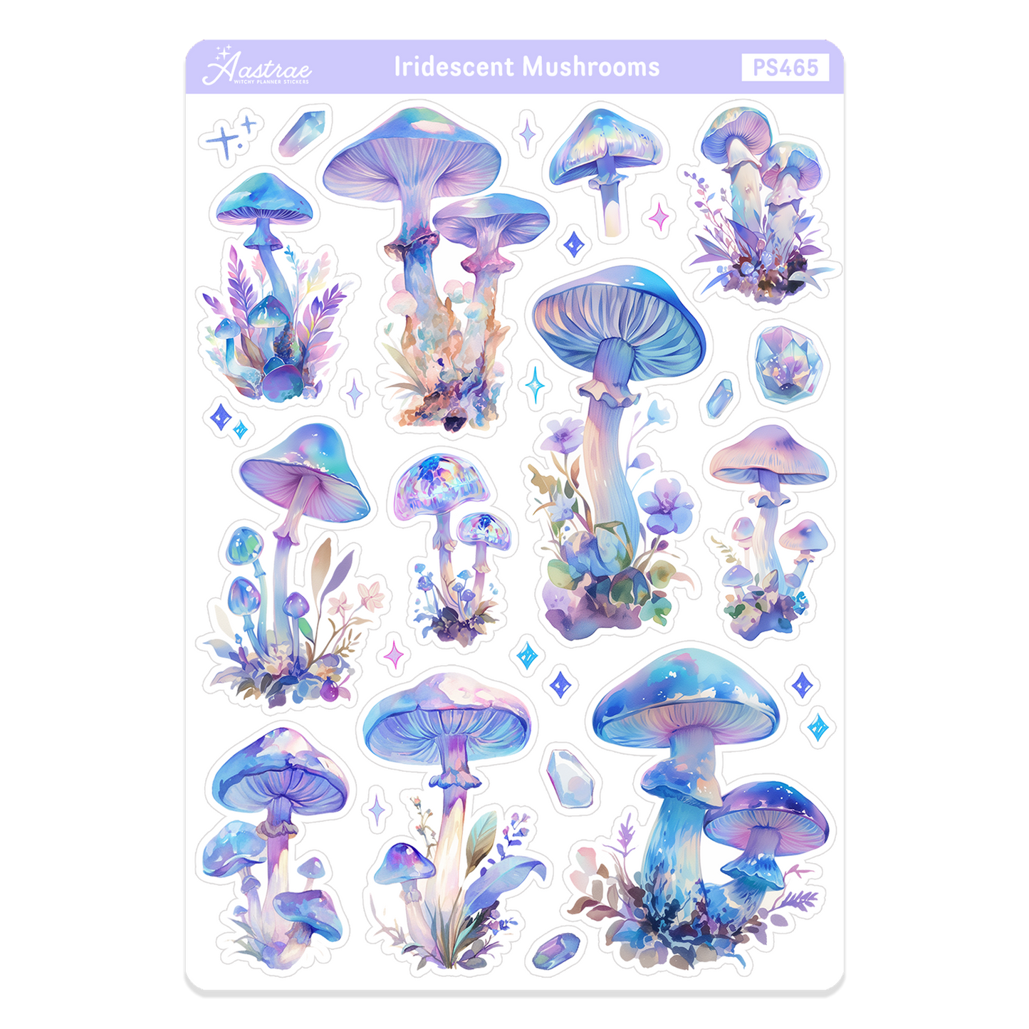 Iridescent Crystal Mushrooms Sticker Sheet
