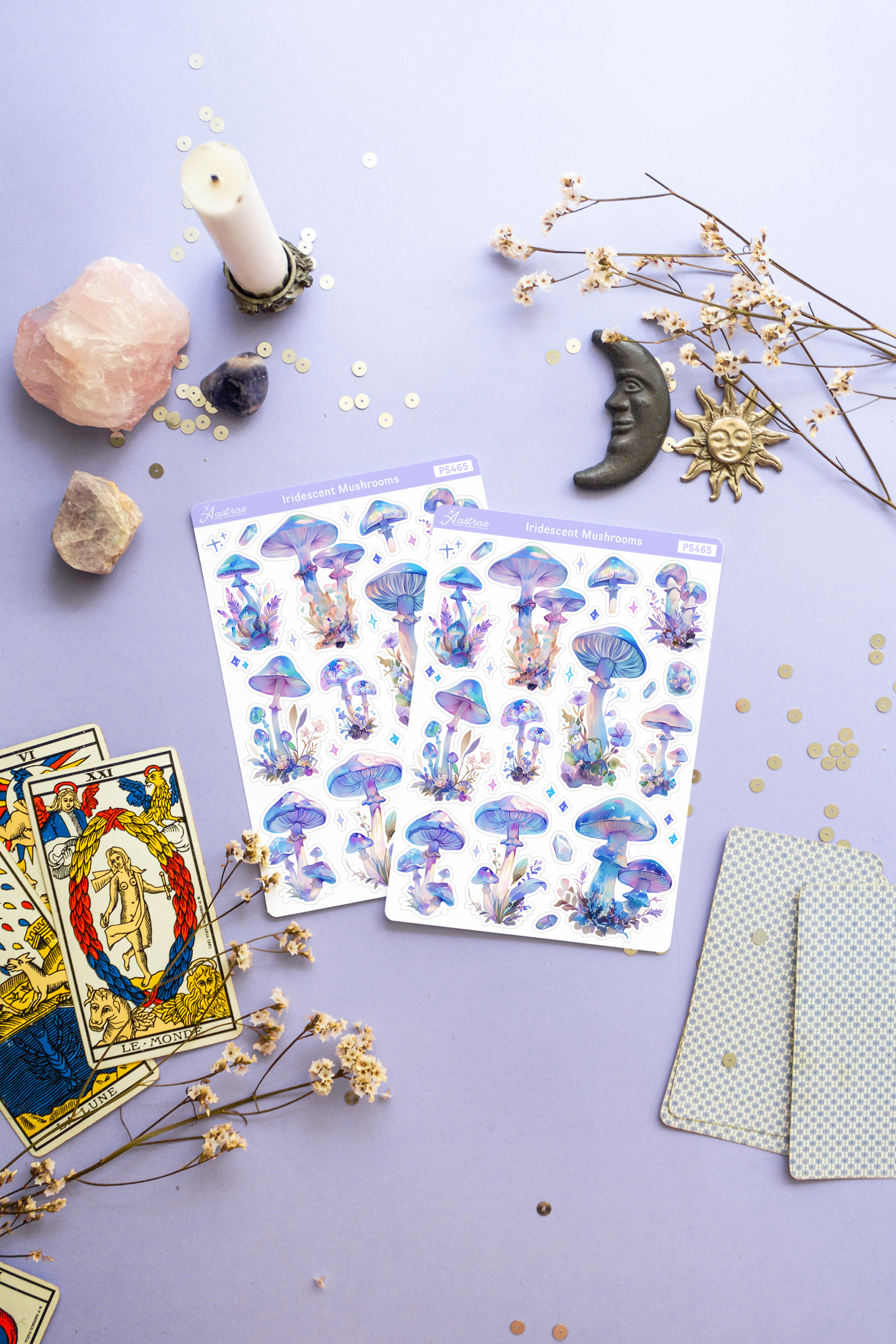 Iridescent Crystal Mushrooms Sticker Sheet