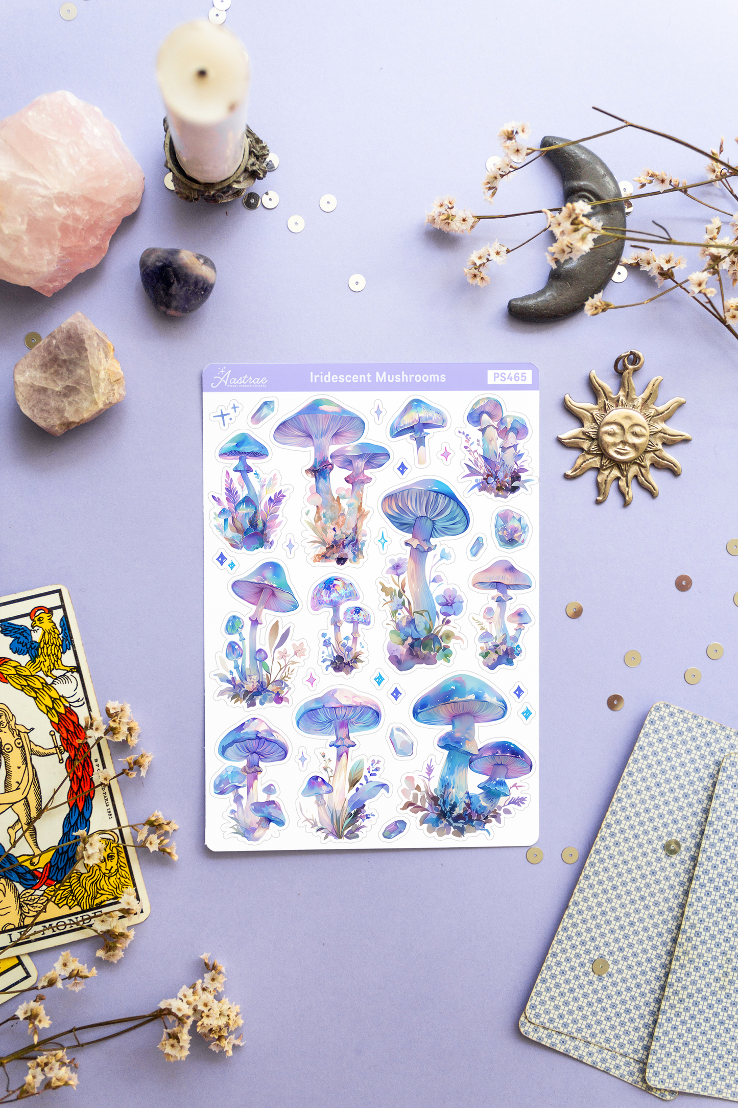 Iridescent Crystal Mushrooms Sticker Sheet