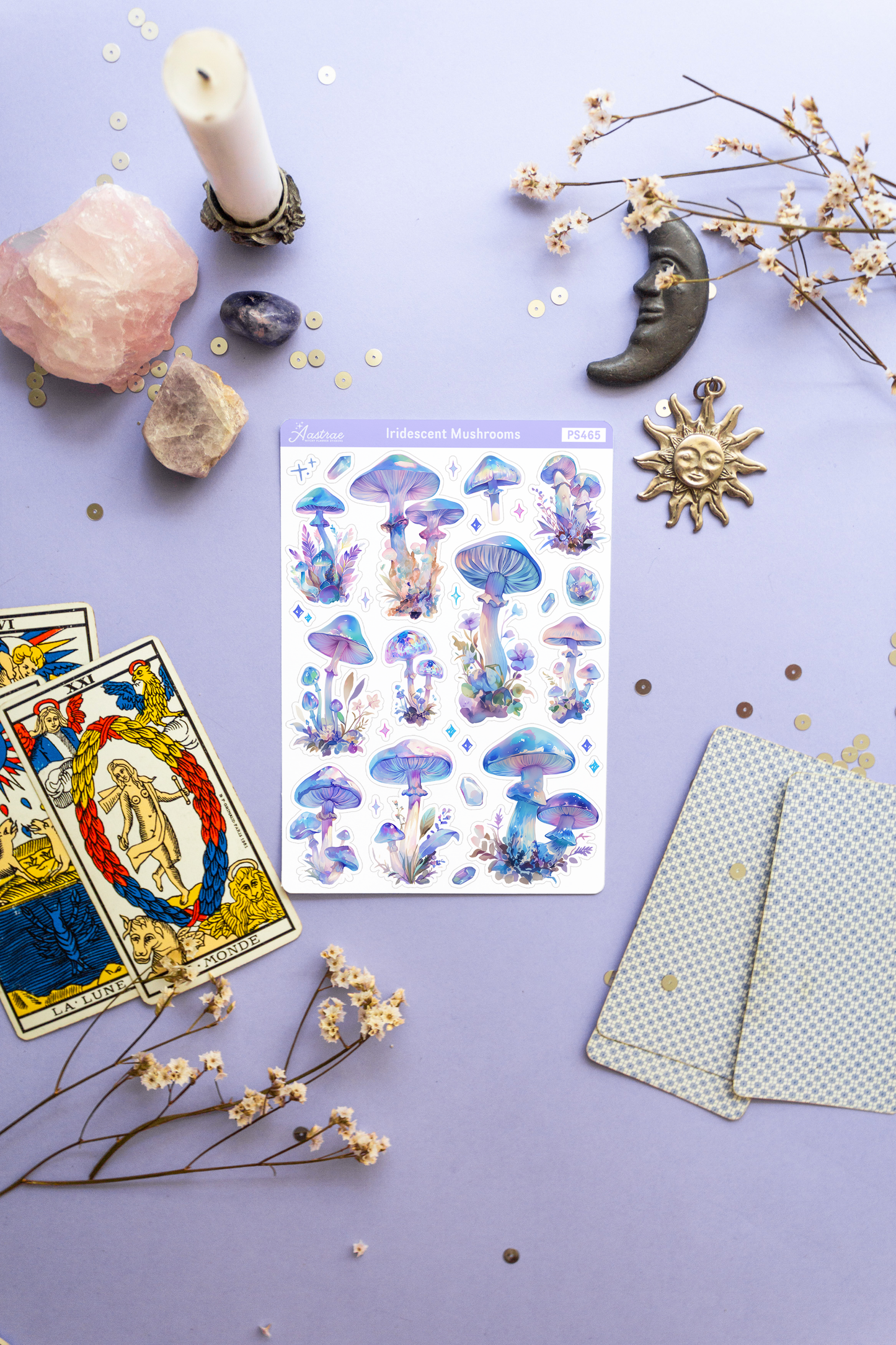 Iridescent Crystal Mushrooms Sticker Sheet
