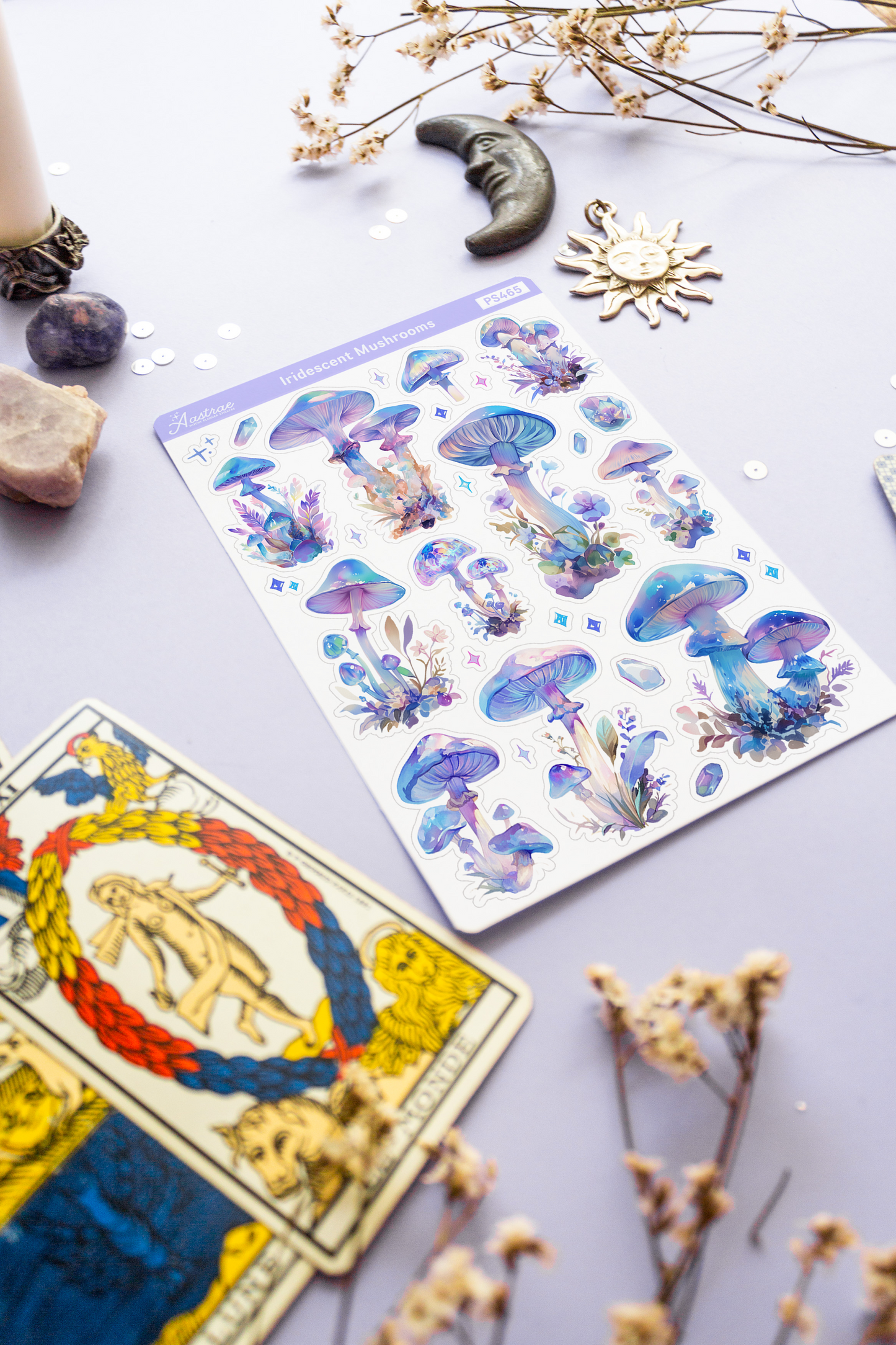 Iridescent Crystal Mushrooms Sticker Sheet