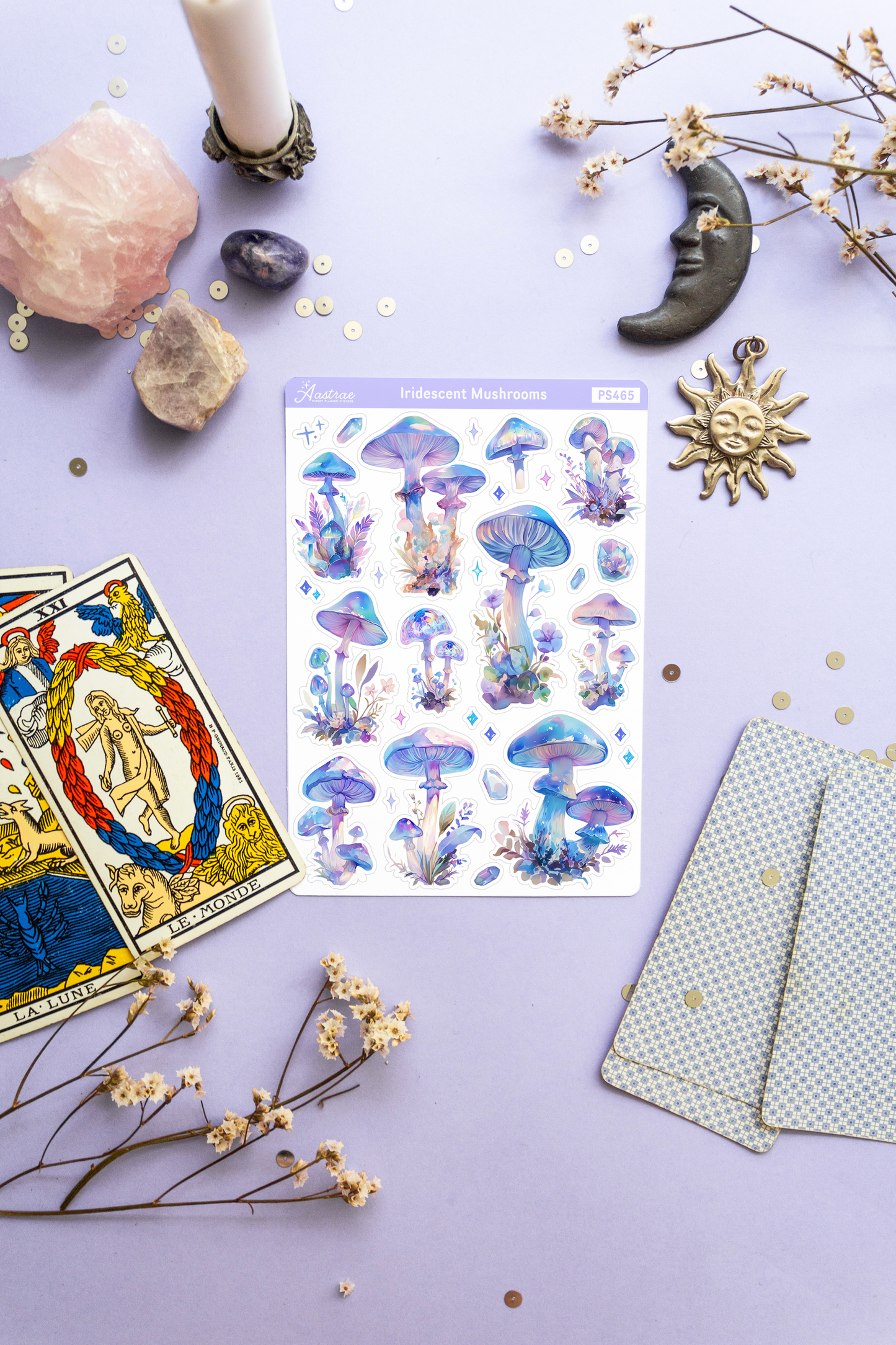Iridescent Crystal Mushrooms Sticker Sheet
