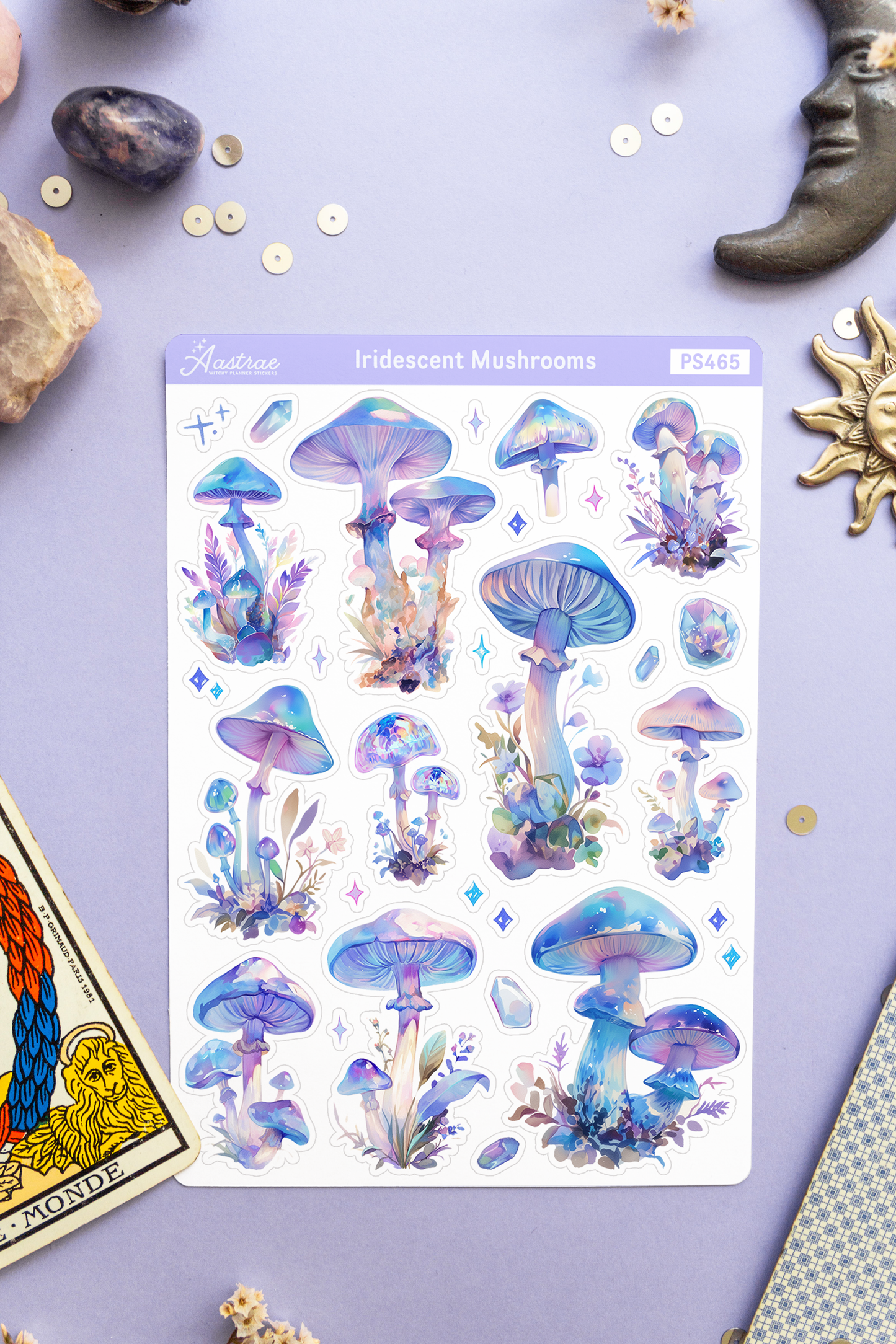 Iridescent Crystal Mushrooms Sticker Sheet