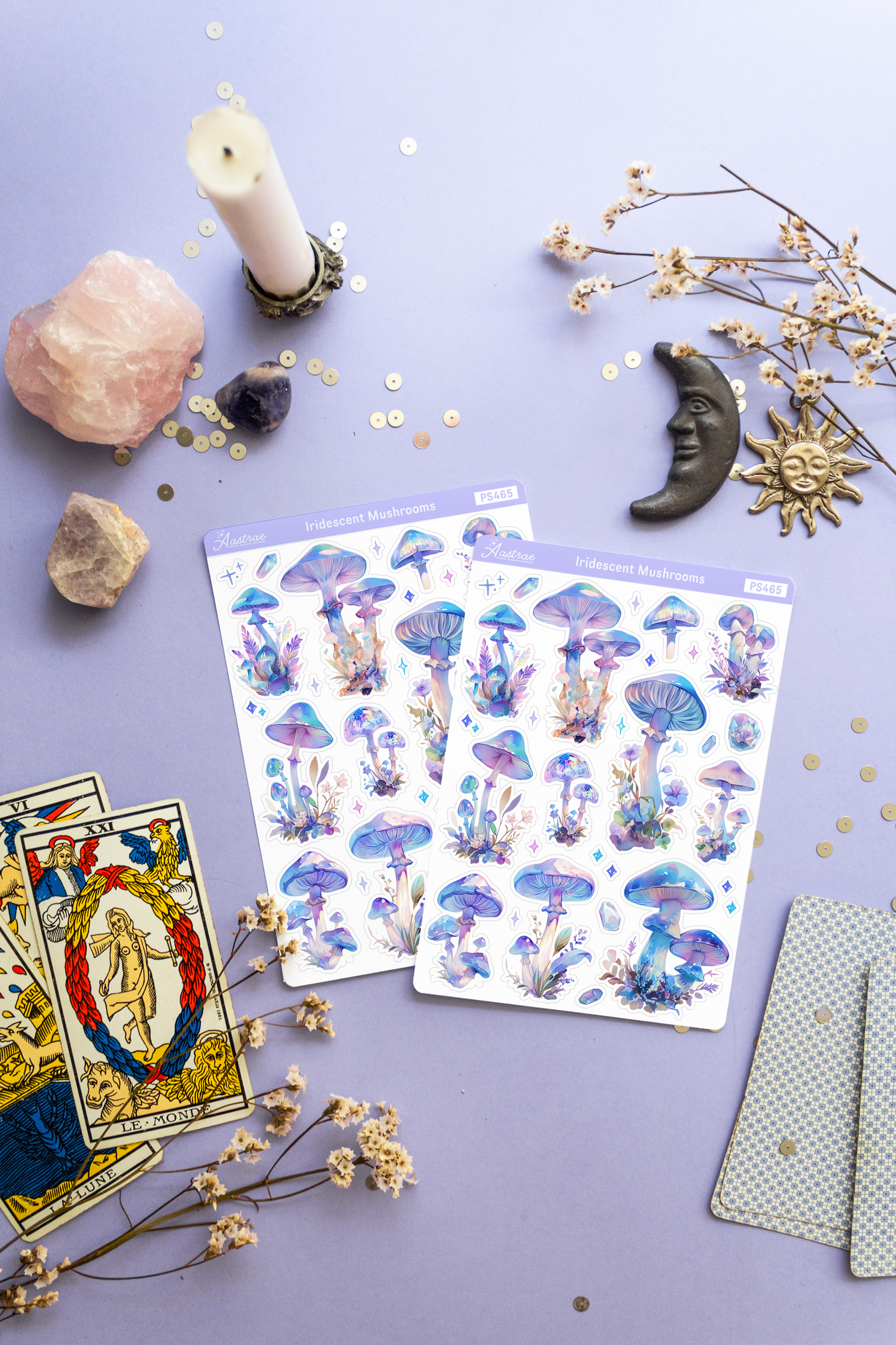 Iridescent Crystal Mushrooms Sticker Sheet