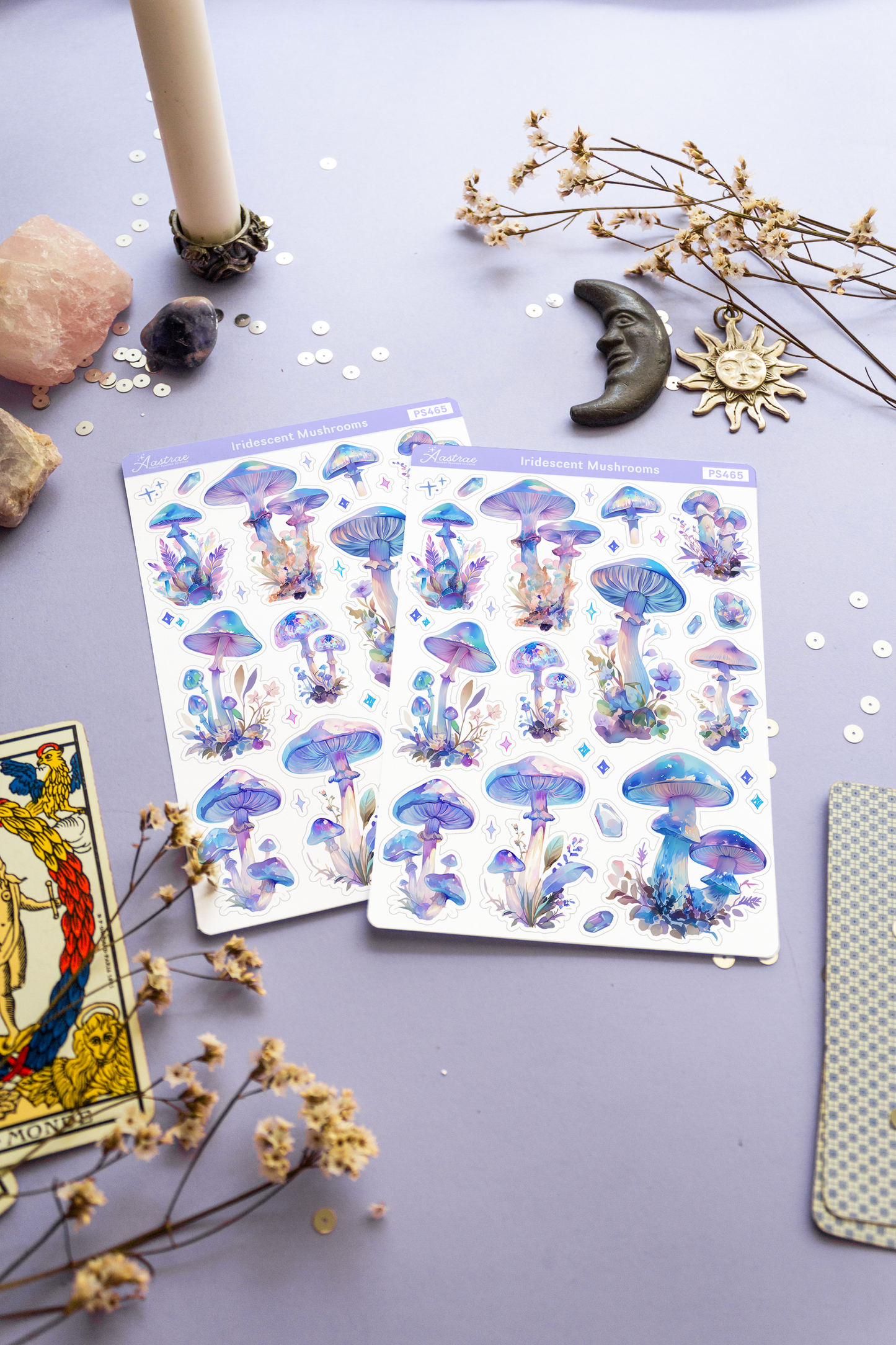 Iridescent Crystal Mushrooms Sticker Sheet