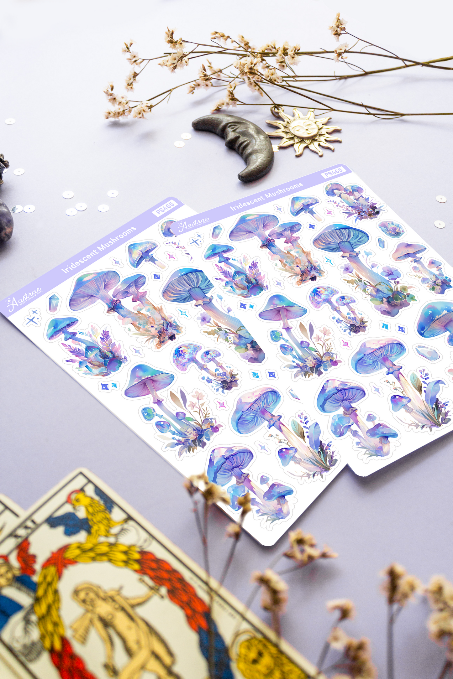 Iridescent Crystal Mushrooms Sticker Sheet