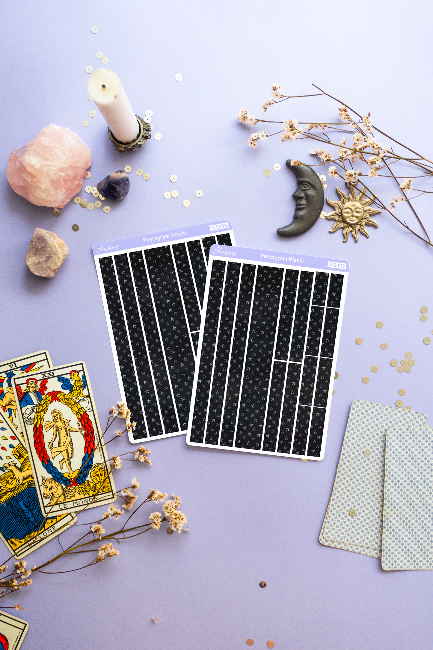 Black Pentagram Washi Tape Strips Sticker Sheet