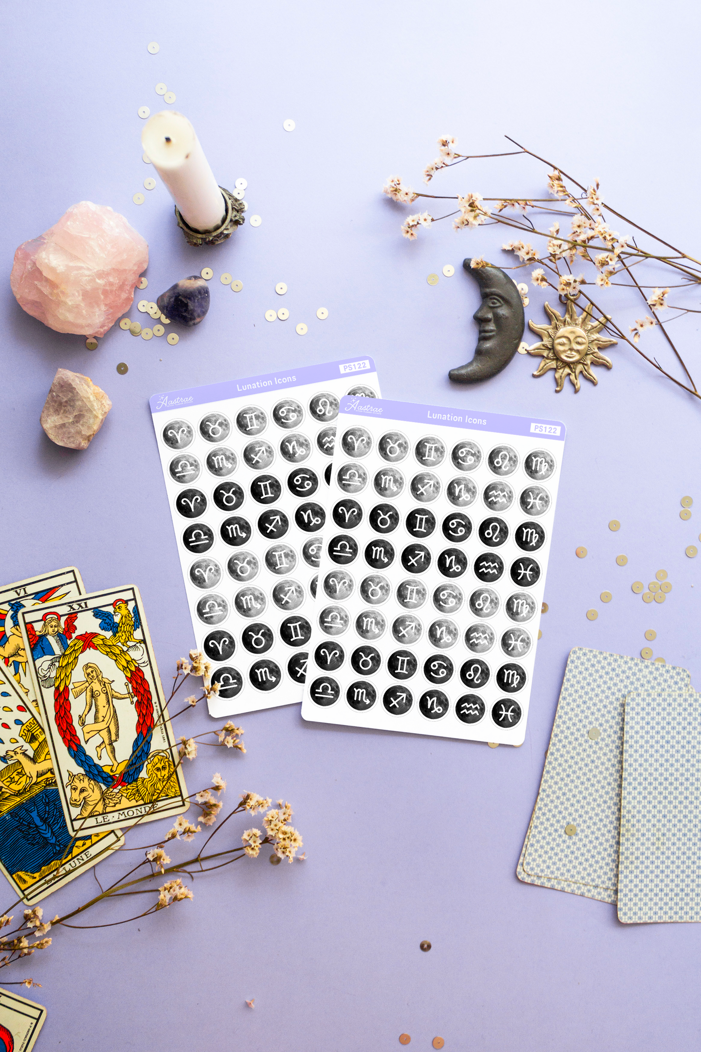 Astrology Moon Stickers with Full Moon and New Moon