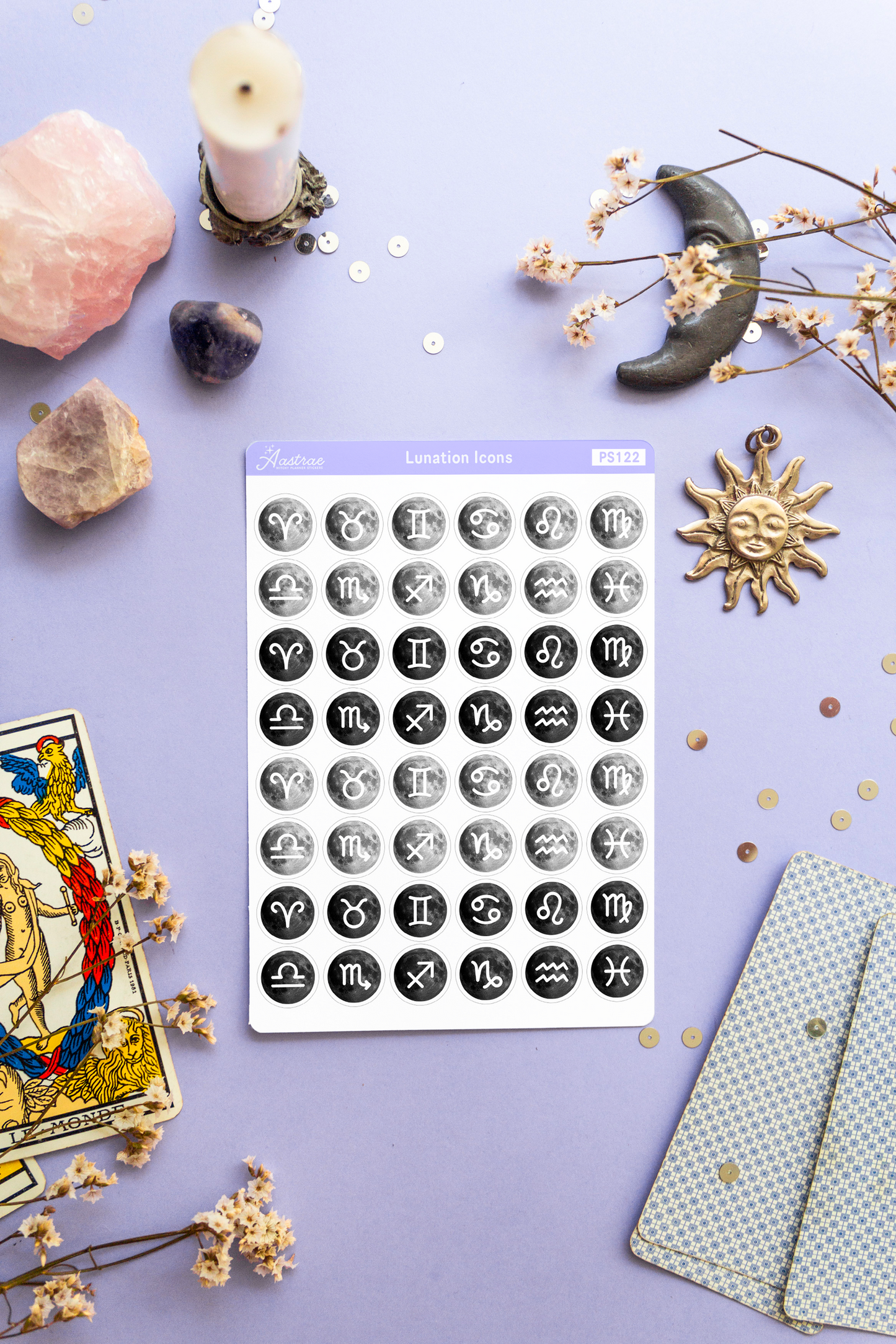 Astrology Moon Stickers with Full Moon and New Moon