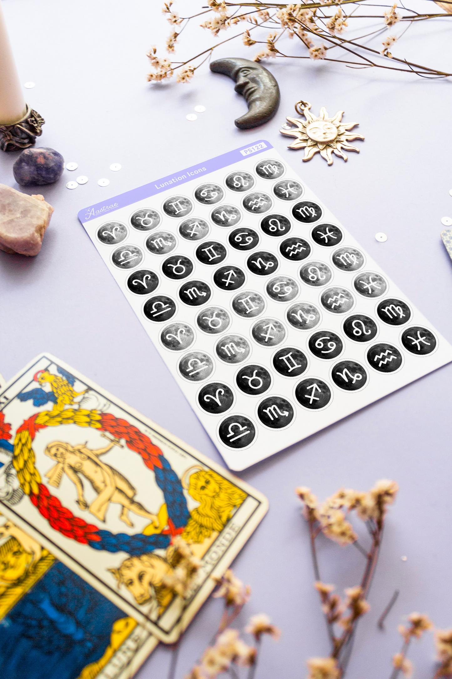 Astrology Moon Stickers with Full Moon and New Moon