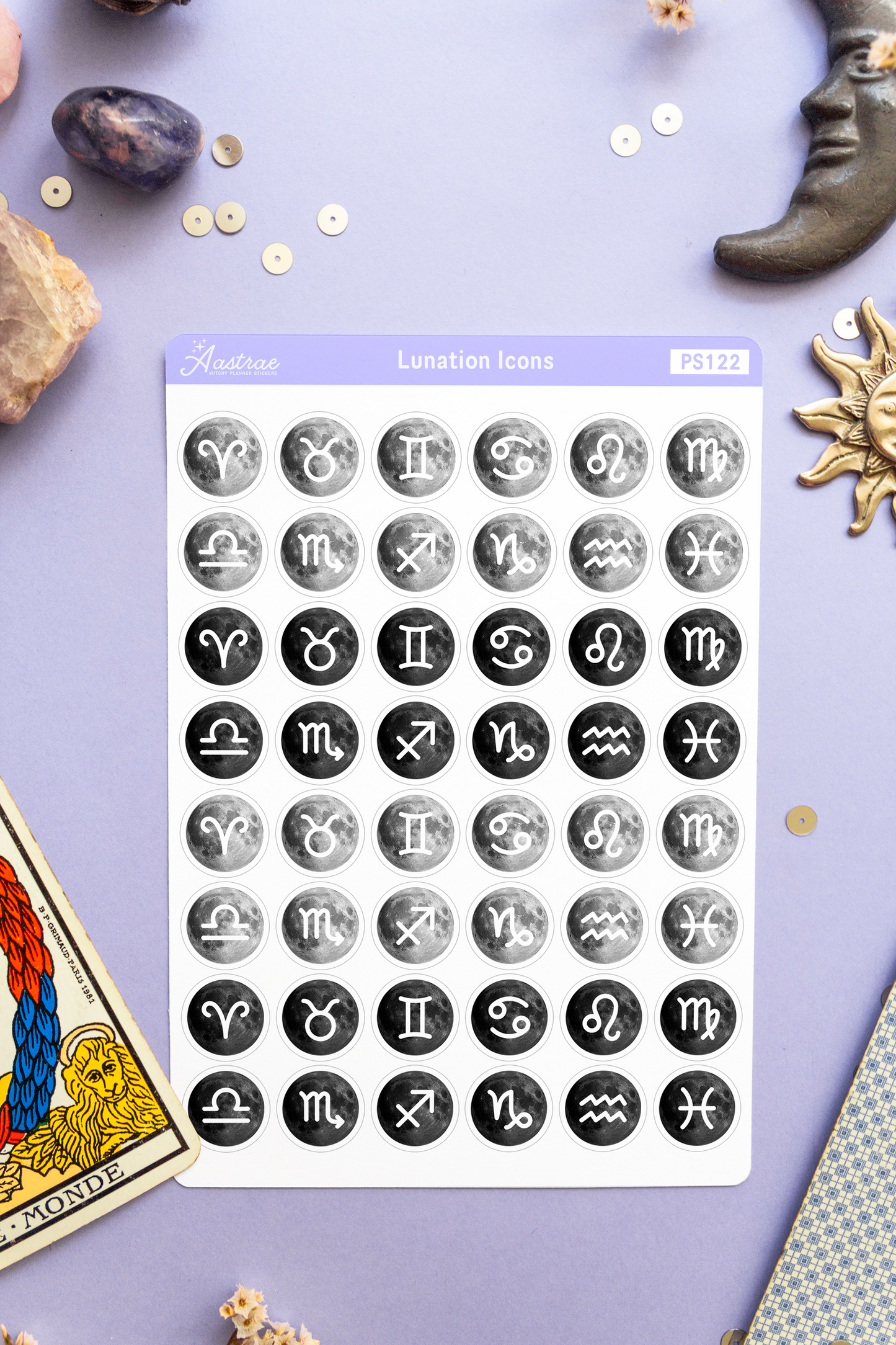 Astrology Moon Stickers with Full Moon and New Moon