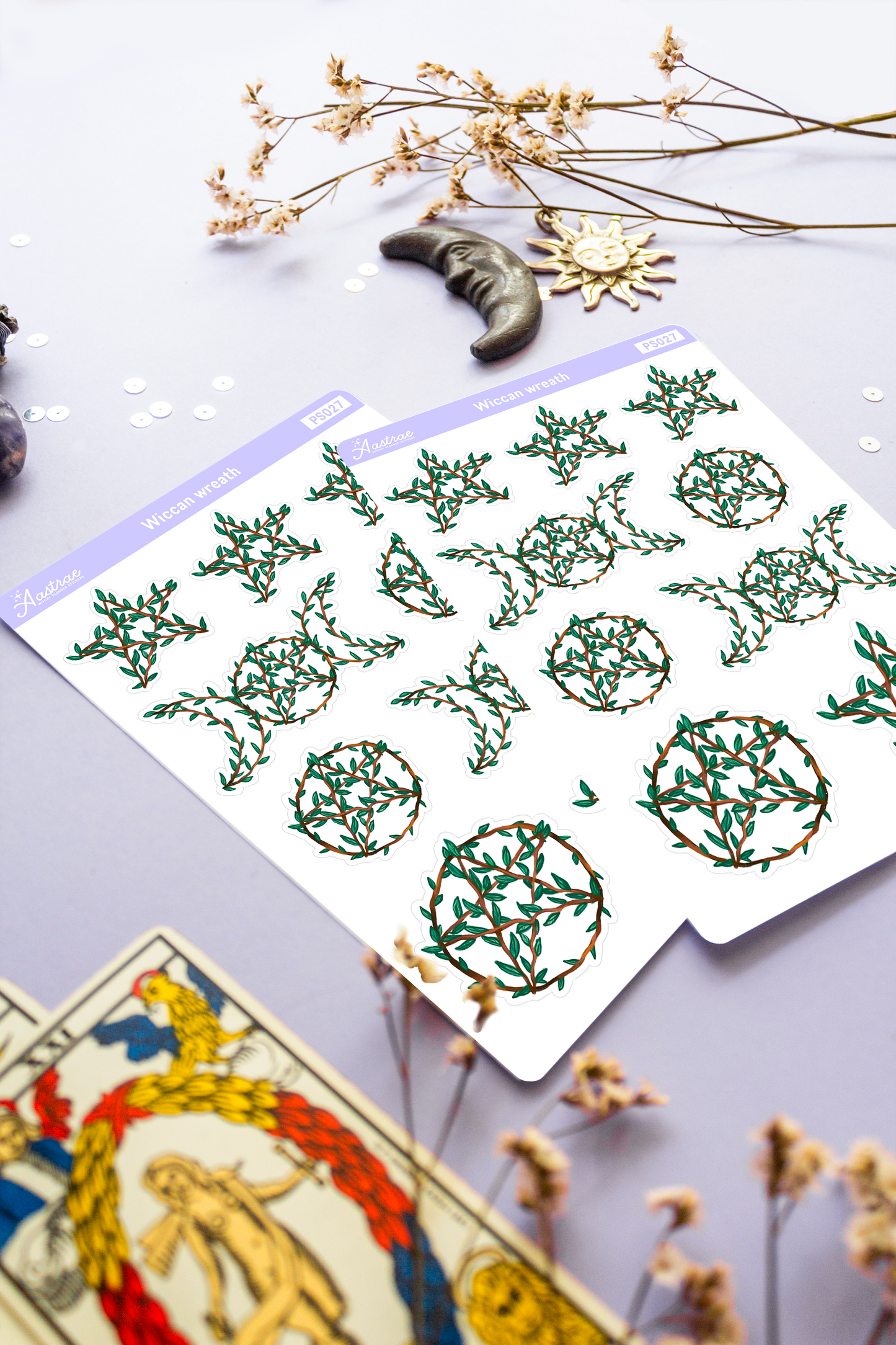Pagan Pentagram Wreath Stickers