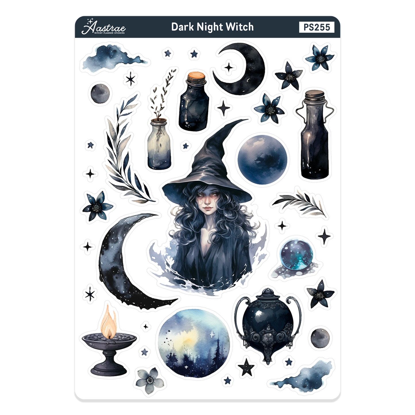 Dark Night Witch Planner Stickers