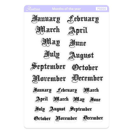 Monthly View Month Name Stickers