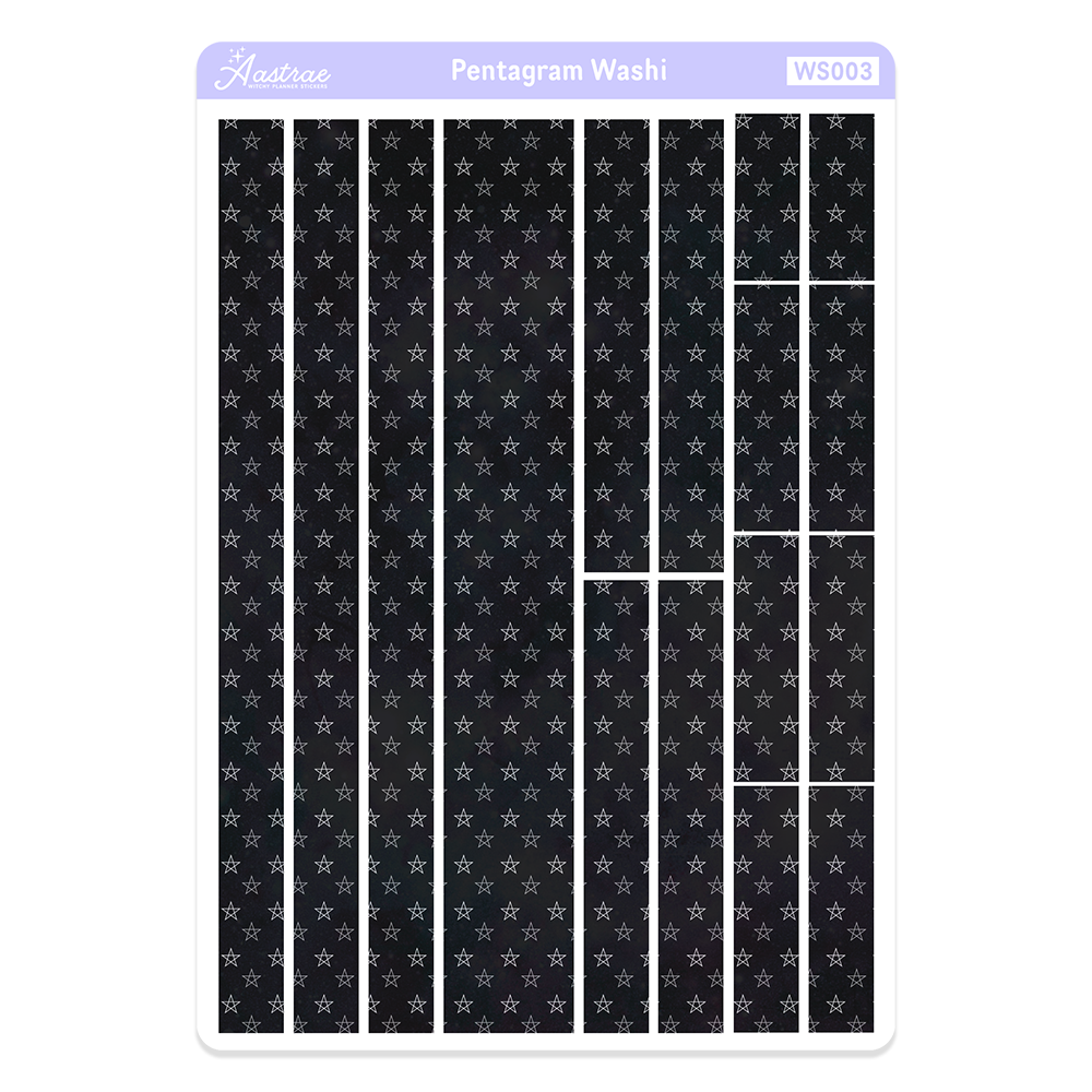 Black Pentagram Washi Tape Strips Sticker Sheet