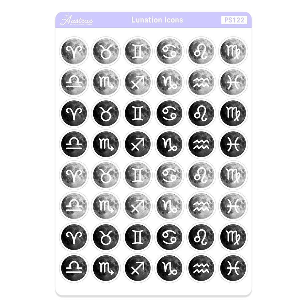 Astrology Moon Stickers with Full Moon and New Moon