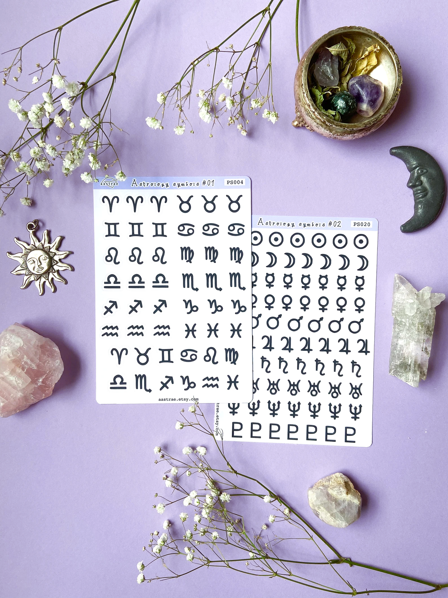 BUNDLE • Astrology Icons Stickers for Planner (2 Sheets)