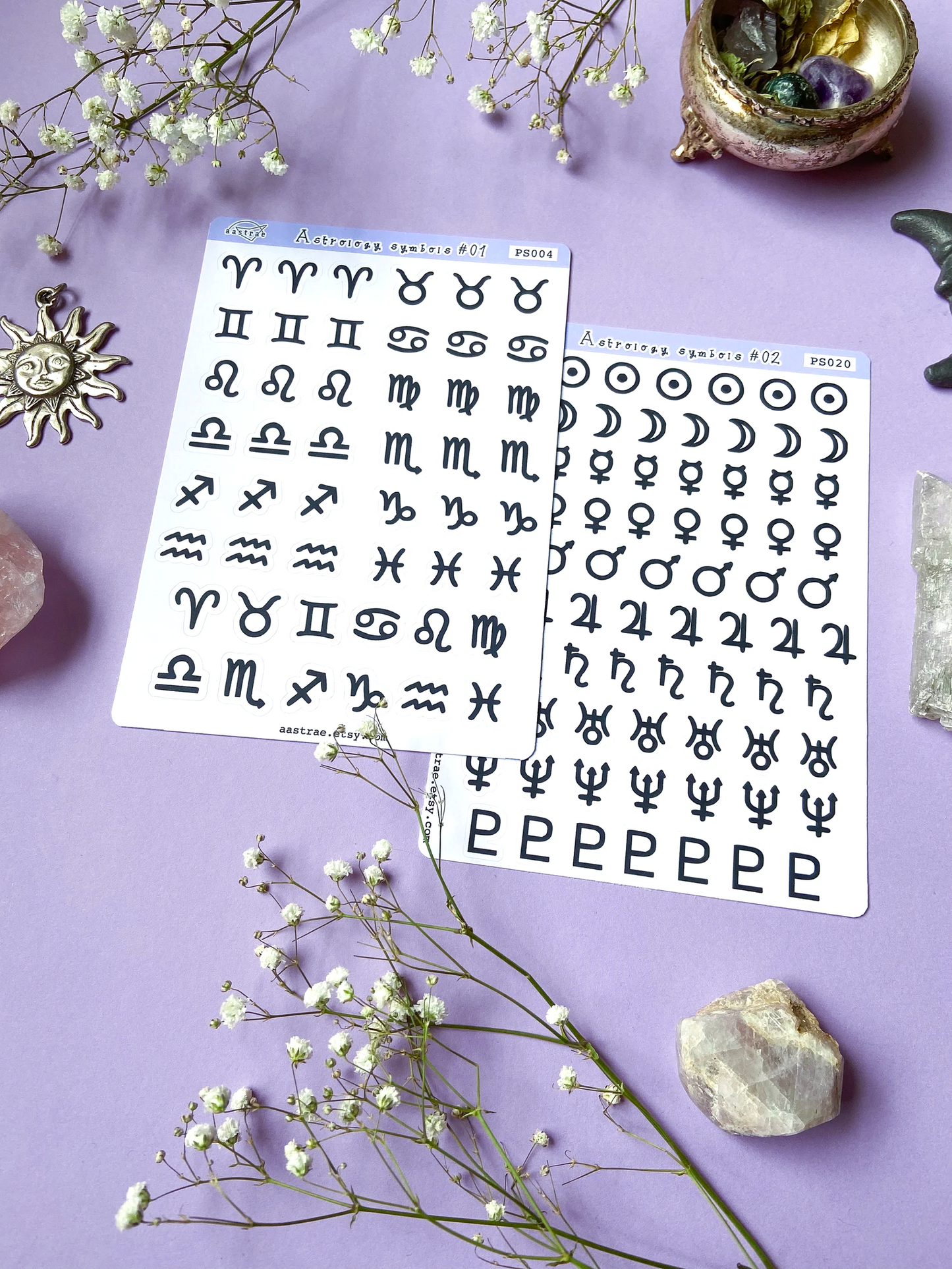 BUNDLE • Astrology Icons Stickers for Planner (2 Sheets)