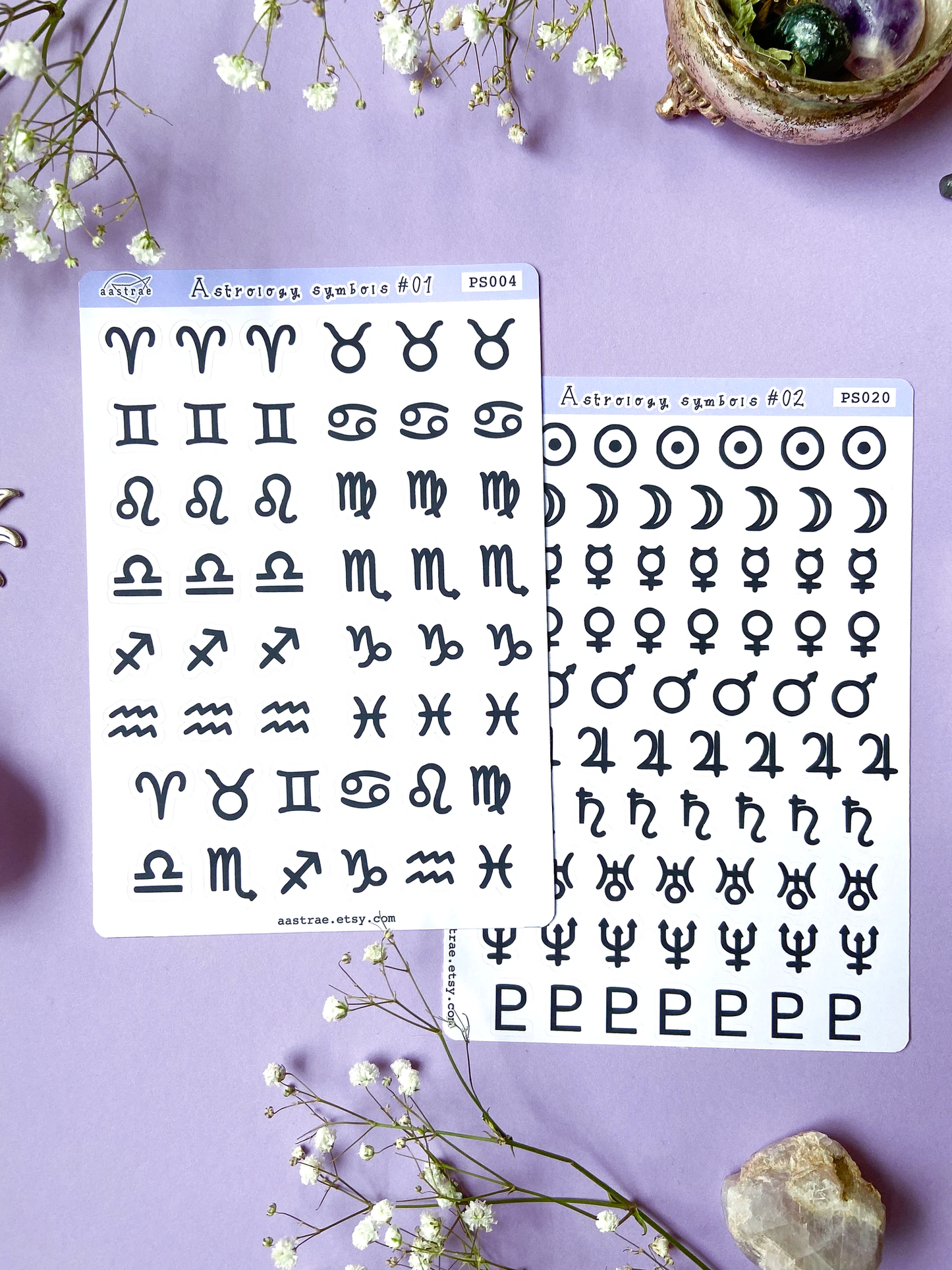 BUNDLE • Astrology Icons Stickers for Planner (2 Sheets)